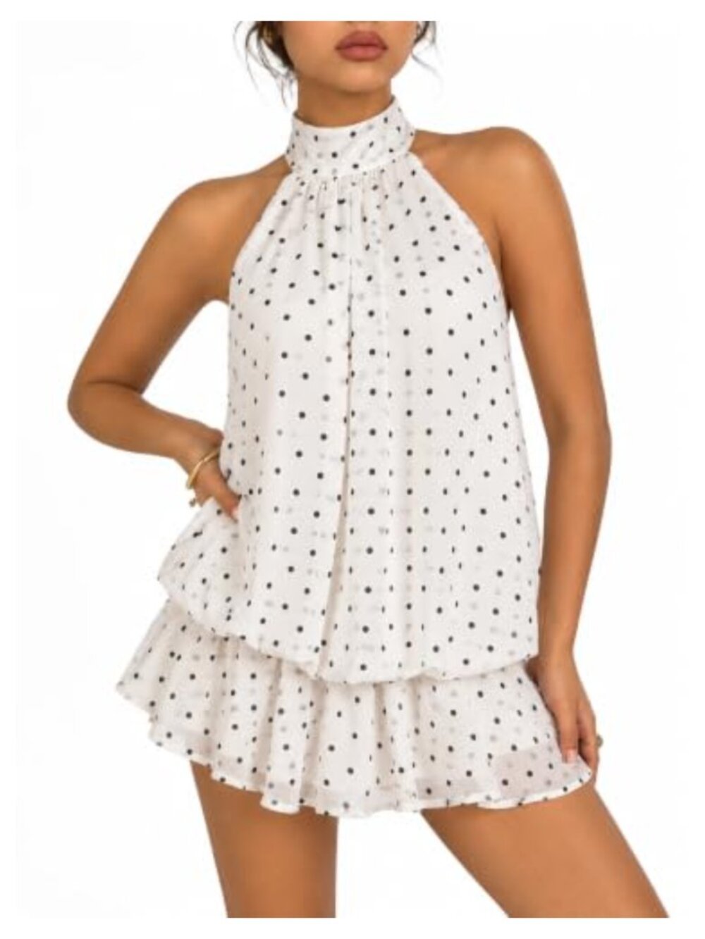 Chiffon Mini Dress Sleeveless Halter Backless Ruffle Party Wedding Guest